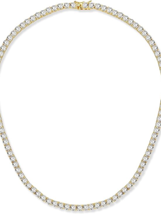 Other - 4.0mm CZ Tennis Necklace, 18K White/Yellow Gold Plated 4.0mm Round Cubic Zirconi